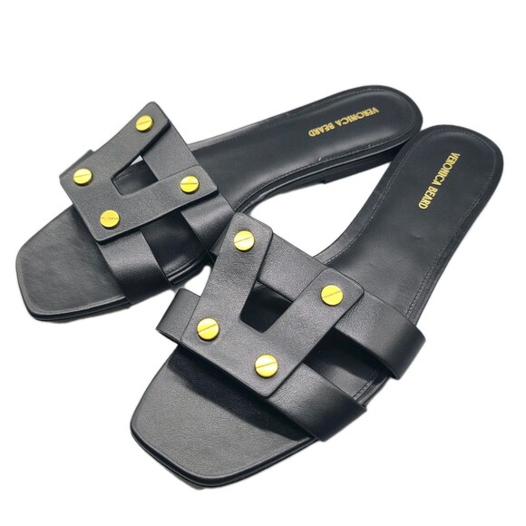Veronica Beard Via Slide Sandal flat black leather stud Women's Size 10 NEW - Picture 1 of 10
